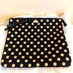 Kate Spade New York black and white polka dot fabric clutch bag